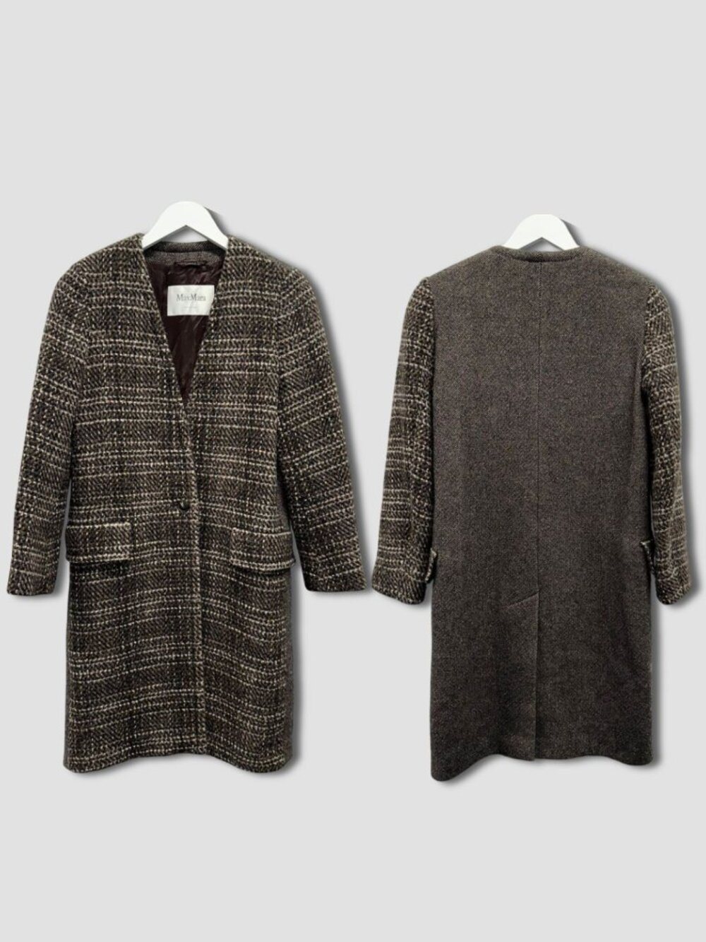 MAX MARA A/W 2014 SFILATA Brown Alpaca Wool Plaid Dual Panel Topcoat